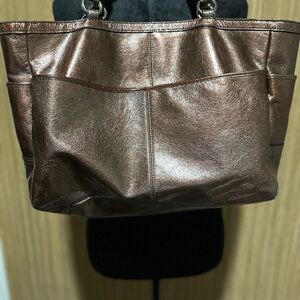 Metallic Brown Leather Tote Bag